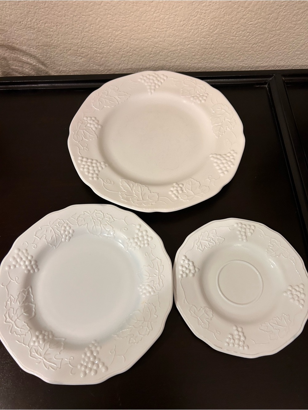 Vintage Indiana Glass Co Colony Harvest white milk glass set of 3 plates